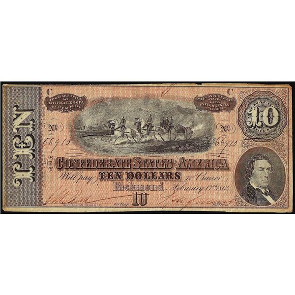 1864 $10 Confederate States of America Note