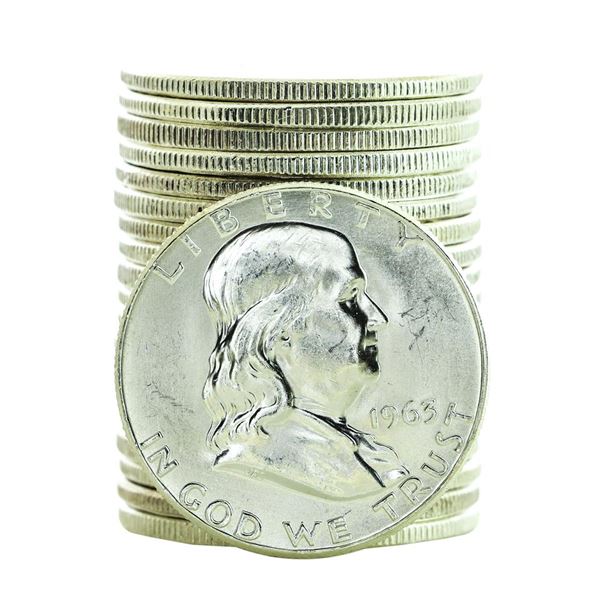 Roll of (20) Brilliant Uncirculated 1963 Franklin Half Dollar Coins