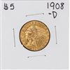 Image 1 : 1908-D $5 Indian Head Half Eagle Gold Coin