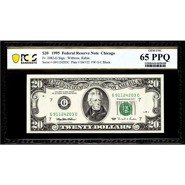 1995 $20 Federal Reserve Note Chicago Fr.2082-G PCGS Gem Unci 65PPQ