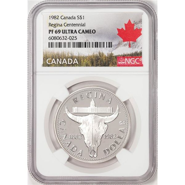 1982 Proof Canada $1 Regina Centennial Silver Dollar Coin NGC PF69 Ultra Cameo