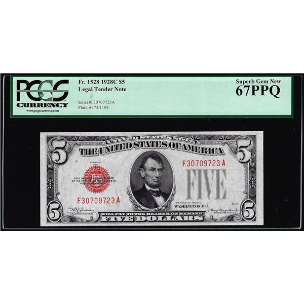1928C $5 Legal Tender Note Fr.1528 PCGS Superb Gem New 67PPQ