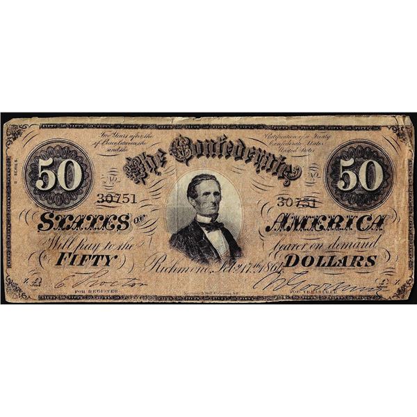 1864 $50 Confederate States of America Note