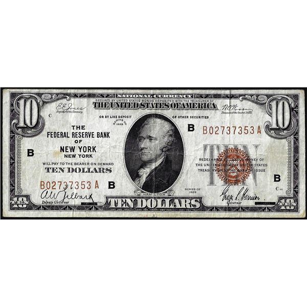 1929 $10 Federal Reserve Bank Note New York