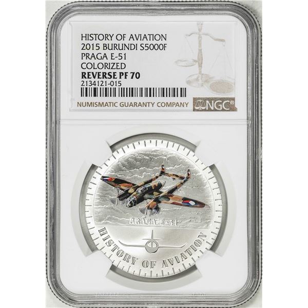 2015 Burundi 5000 Francs History of Aviation Praga E-51 Silver Coin NGC Reverse PF70