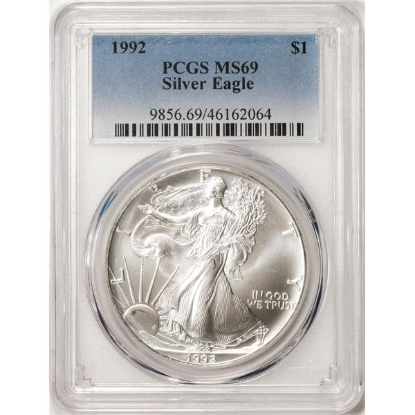 1992 $1 American Silver Eagle Coin PCGS MS69