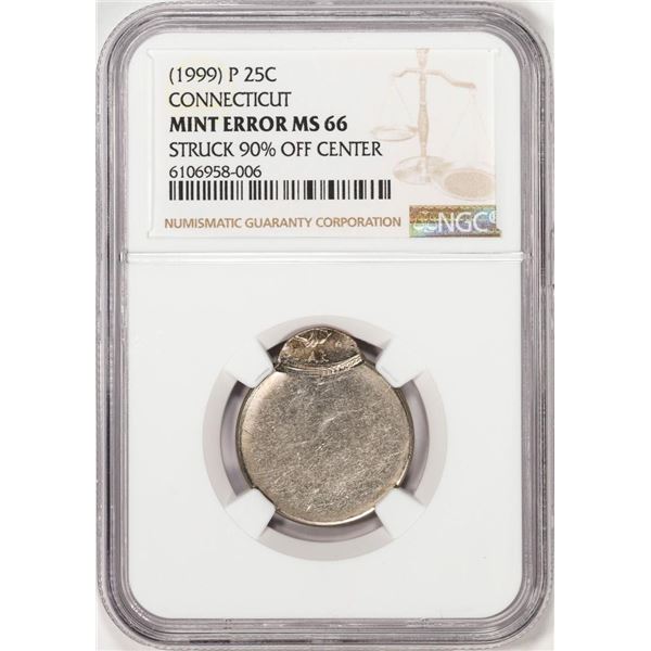 (1999) P Connecticut Quarter Coin Struck 90% Off Center NGC Mint Error MS66