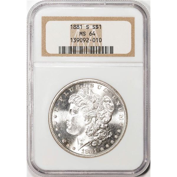 1881-S $1 Morgan Silver Dollar Coin NGC MS64