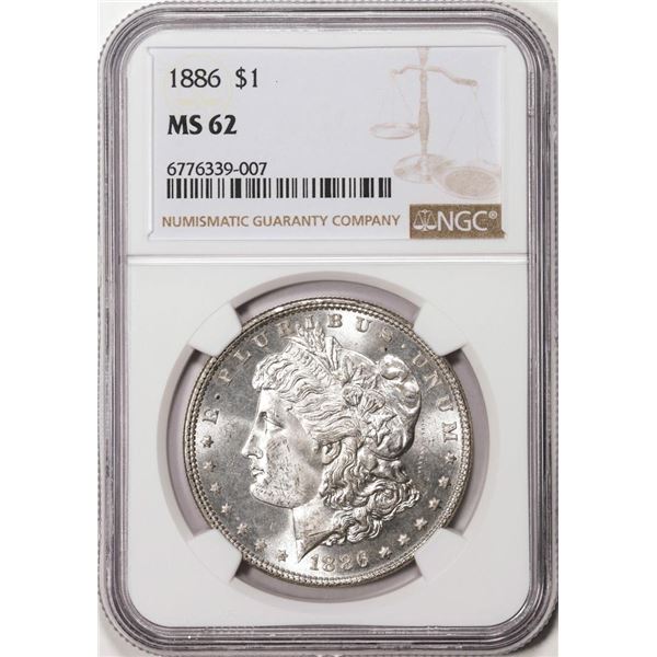 1886 $1 Morgan Silver Dollar Coin NGC MS62