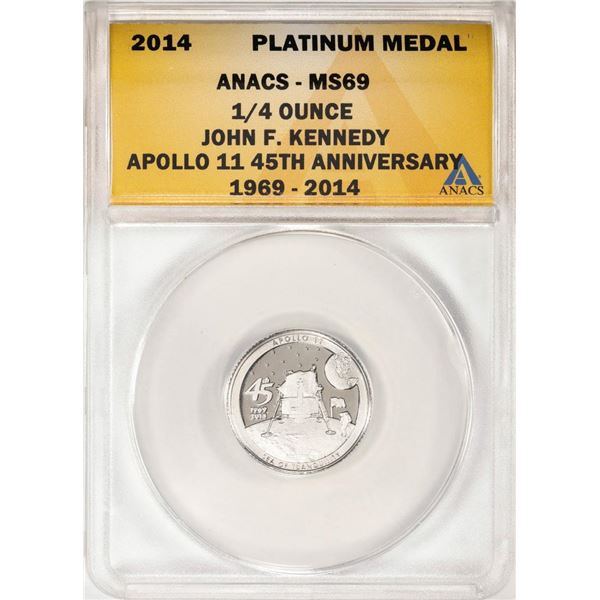 2014 Proof 1/4 oz Platinum JFK Apollo 11 Anniversary Medal ANACS MS69