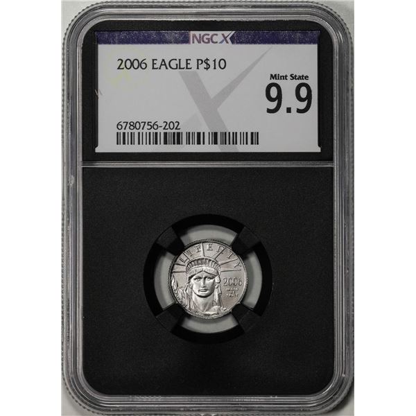 2006 $10 Platinum American Eagle Coin NGCX Mint State 9.9