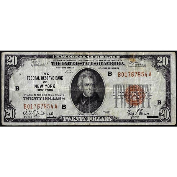 1929 $20 Federal Reserve Bank Note New York