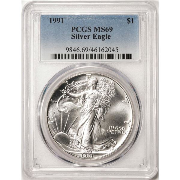 1991 $1 American Silver Eagle Coin PCGS MS69