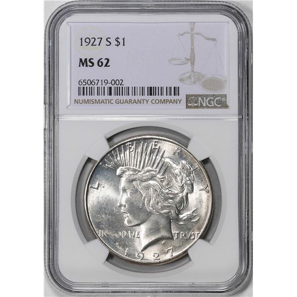 1927-S $1 Peace Silver Dollar Coin NGC MS62