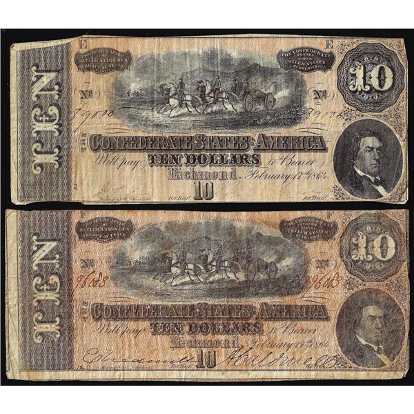 Lot of (2) 1864 $10 Confederate States of America Notes