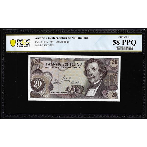 1967 Austria 20 Schilling Oesterreichische National Bank PCGS Choice AU 58PPQ