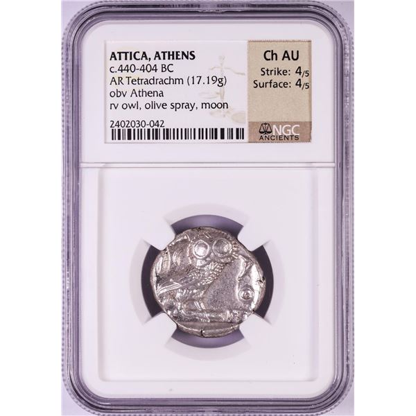 440-404 BC Attica Athens AR Tetradrachm Athena Owl Coin NGC Choice AU