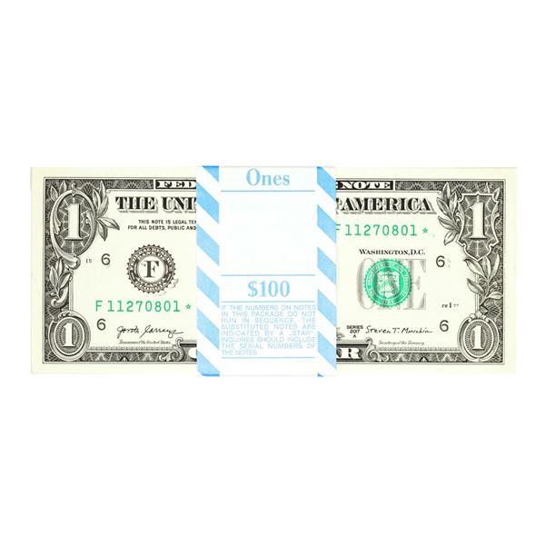 Pack of (100) Consecutive 2017A $1 Federal Reserve STAR Notes Atlanta Ink Smear