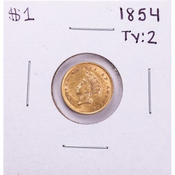 1854 Type 2 $1 Indian Princess Head Gold Dollar Coin
