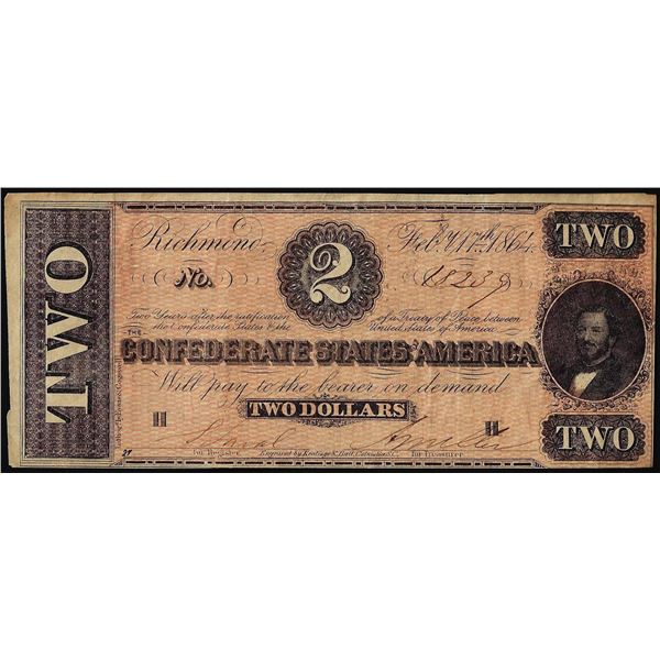 1864 $2 Confederate States of America Note