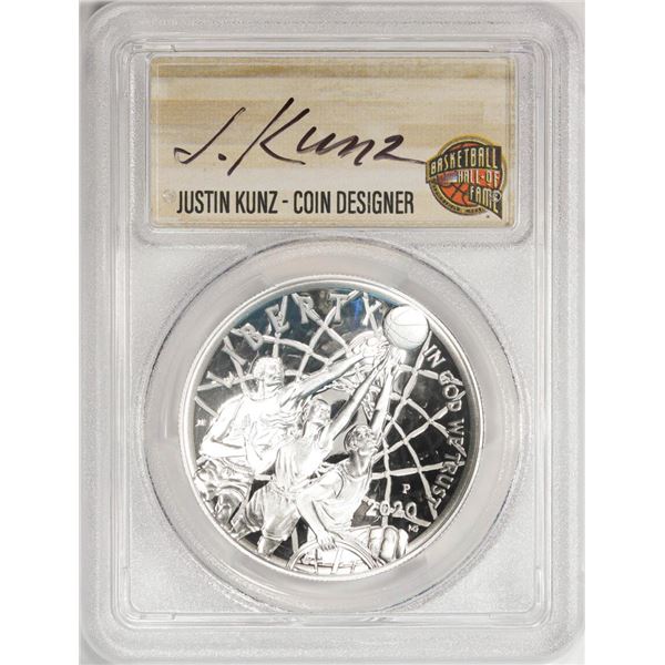 2020-P $1 Proof Basketball HOF Silver Dollar Coin PCGS PR70DCAM FS Justin Kunz Signed