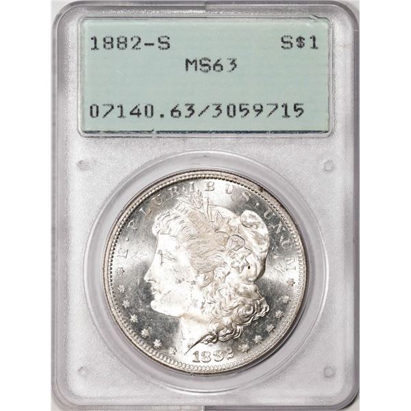 1882-S $1 Morgan Silver Dollar Coin PCGS MS63 Old Rattler Holder