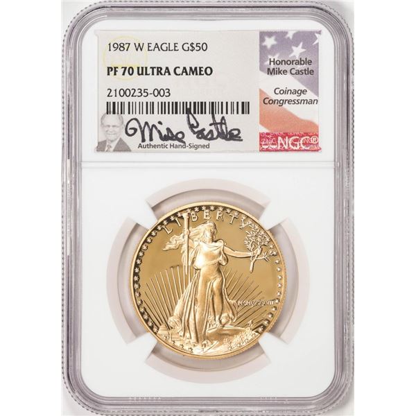 1987-W $50 Proof American Gold Eagle Coin NGC PF70 Ultra Cameo Castle Signature