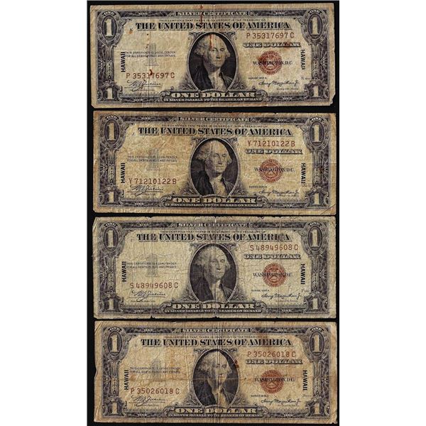 Lot of (4) 1935A $1 Hawaii WWII Emergency Issue Silver Certificate Notes