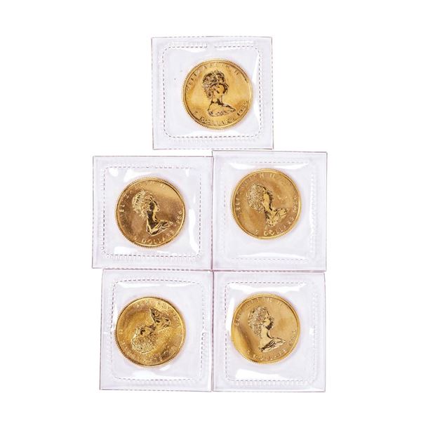 Lot of (5) Sealed 1986 Canadian $5 Maple Leaf Gold Coins