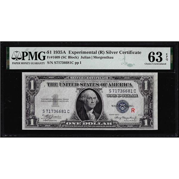 1935A $1 Experimental "R" Silver Certificate Note Fr.1609 PMG Ch. Uncirculated 63EPQ