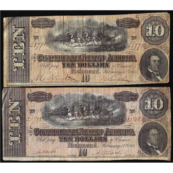 Lot of (2) 1864 $10 Confederate States of America Notes