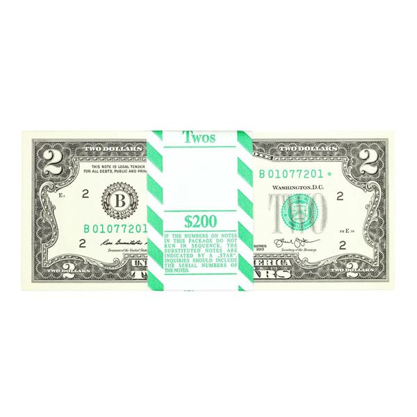 Pack of (100) Consecutive 2013 $2 Federal Reserve STAR Notes New York