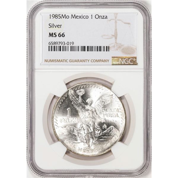 1985Mo Mexico 1 Onza Libertad Silver Coin NGC MS66