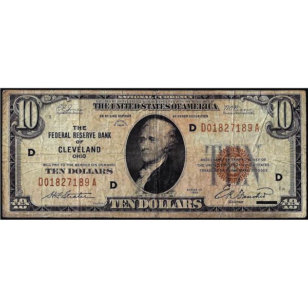 1929 $10 Federal Reserve Bank Note Cleveland