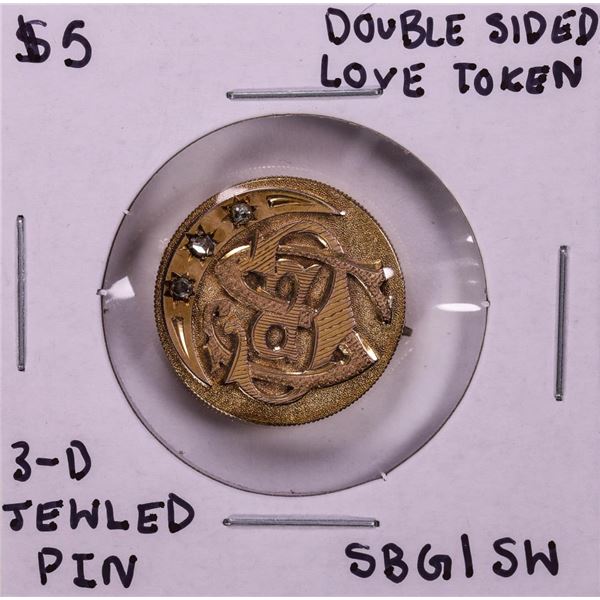 ND $5 Double Sided Love Token 3 Diamond Jeweled Pin  SBG  |  SW  ????