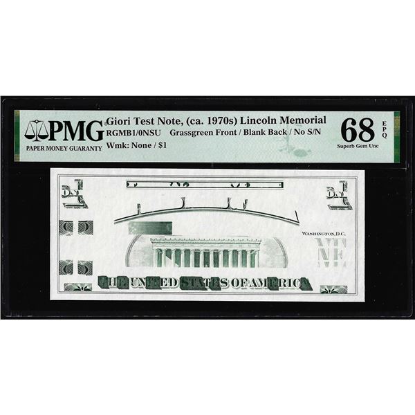 Circa 1970's Lincoln Memorial Giori Test Note PMG Superb Gem Uncirculated 68EPQ