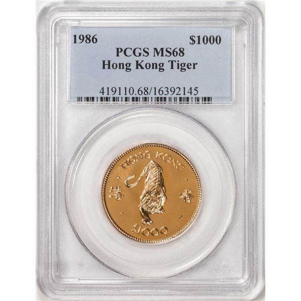 1986 Hong Kong $1000 Tiger Gold Coin PCGS MS68