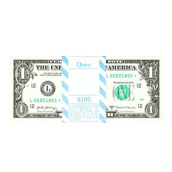 Pack of (100) Consecutive 2017A $1 Federal Reserve STAR Notes San Francisco