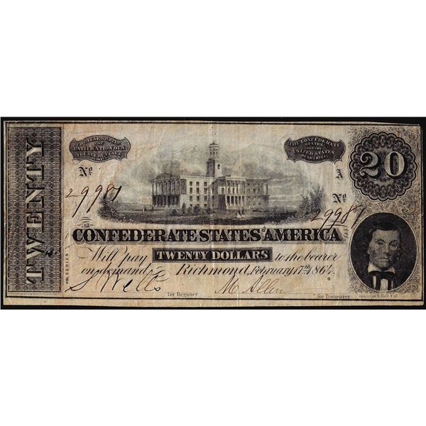 1864 $20 Confederate States of America Note