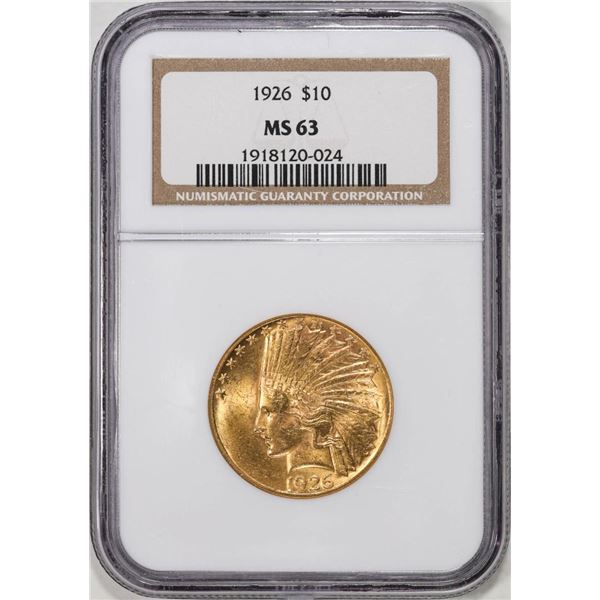 1926 $10 Indian Head Eagle Gold Coin NGC MS63