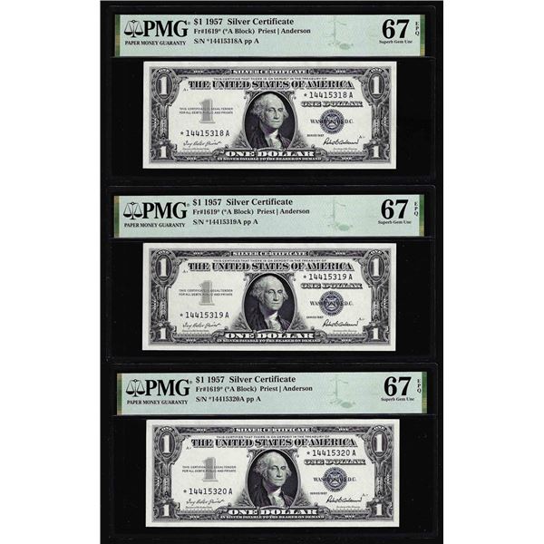 (3) Consecutive 1957 $1 Silver Certificate Star Notes Fr.1619* PMG Superb Gem Unc. 67EPQ