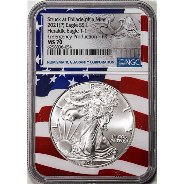 2021(P) Type 1 $1 American Silver Eagle Coin NGC MS70 ER Philadelphia Emergency Issue