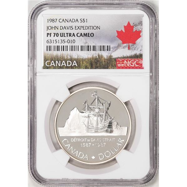 1987 Canada $1 Proof John Davis Expedition Silver Coin NGC PF70 Ultra Cameo