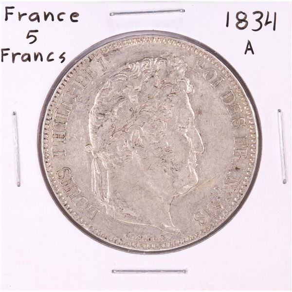 1834-S France 5 Francs Silver coin