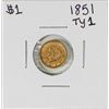 Image 1 : 1851 Type 1 $1 Liberty Head Gold Dollar Coin