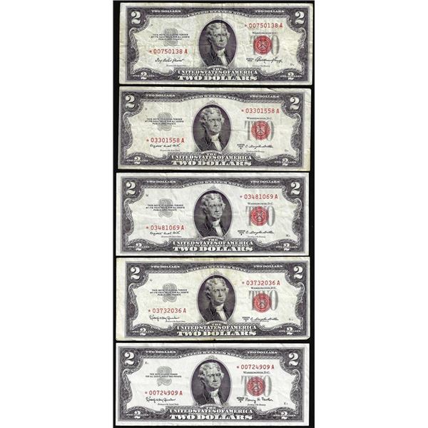 Lot of (5) 1953/1963 $2 Legal Tender Star Notes