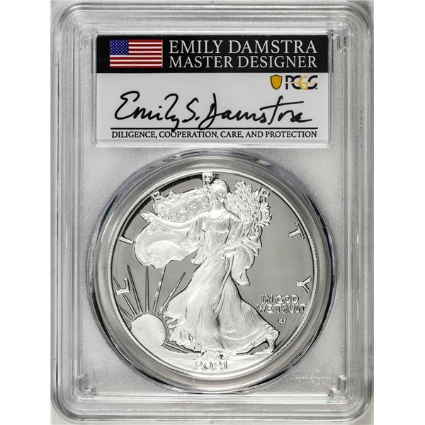 2021-S Type 2 $1 American Silver Eagle Coin PCGS PR70DCAM Emily Damstra Signature FS