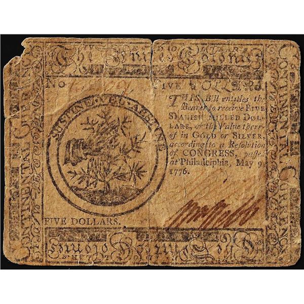 May 9, 1776 $5 Continental Currency Note