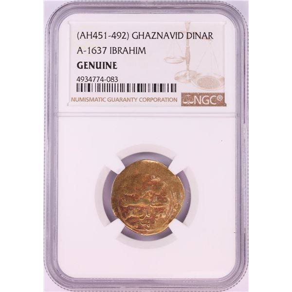 AH451-492 Ghaznavid Dinar A-1637 Ibrahim Gold Coin NGC Genuine