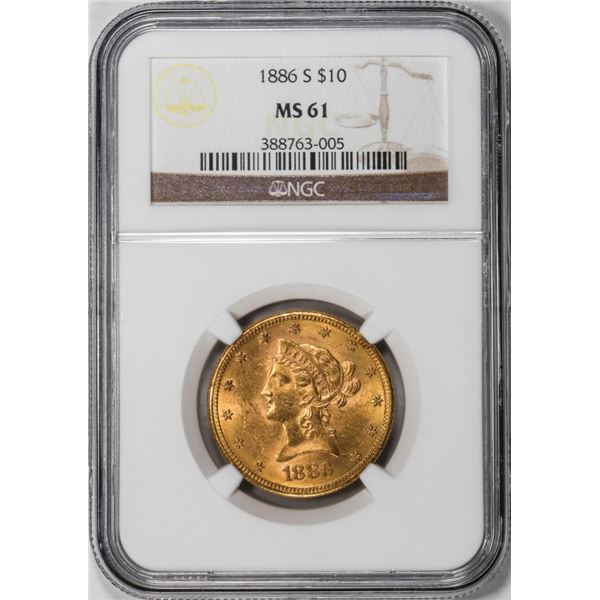 1886-S $10 Liberty Head Eagle Gold Coin NGC MS61